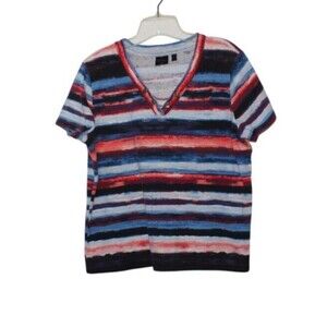 Rafaella Women's XL Striped T Shirt Blouse  V Neck Multicolor
